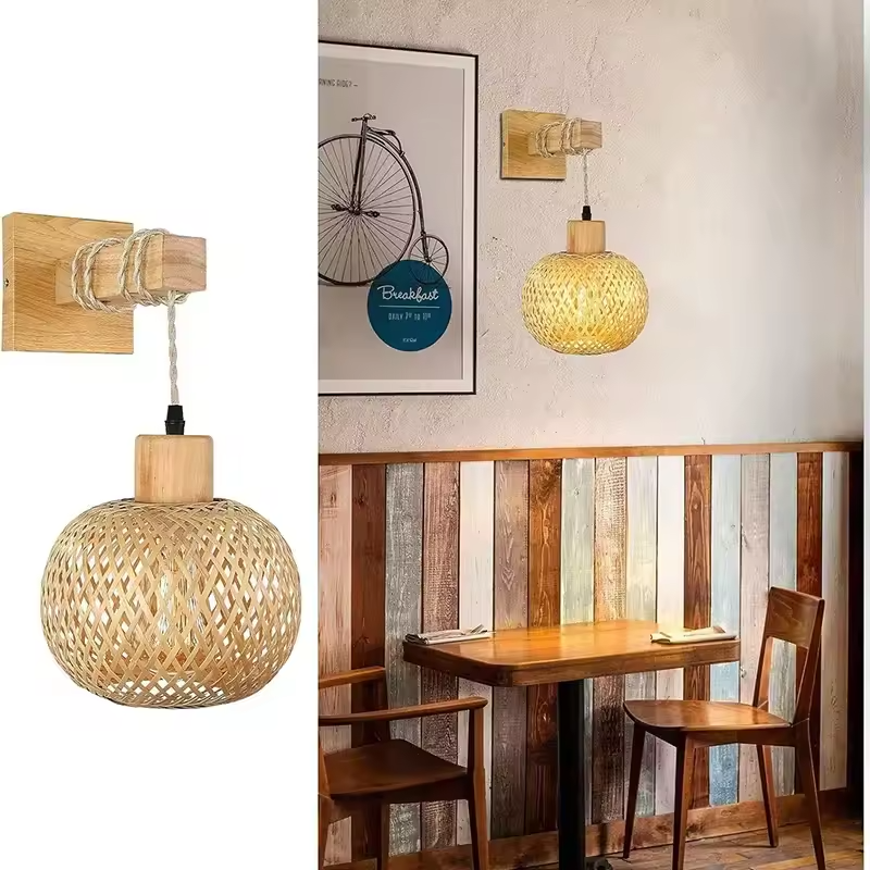 Sora | Handwoven Bamboo and Rattan Wall Lamp | Deretia