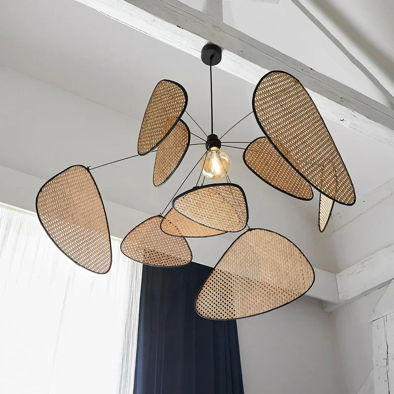 Aelora Leaf Grid Rattan Chandelier Handcrafted From Rattan And Iron