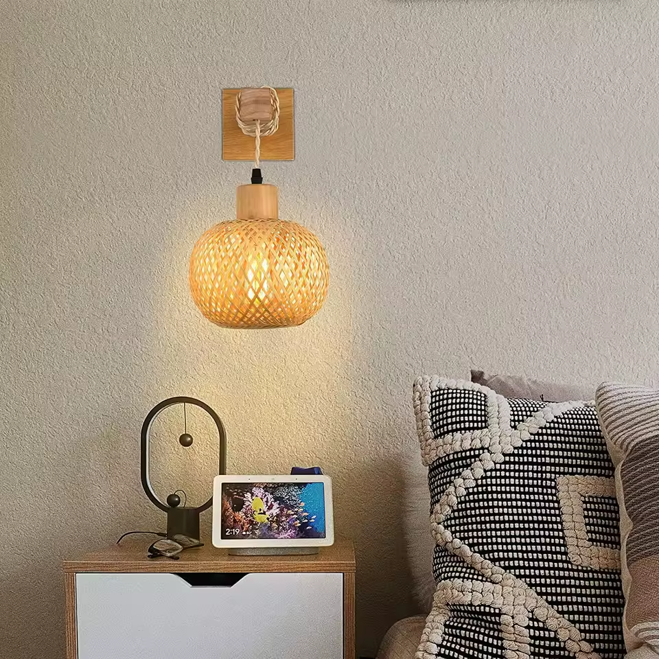 NovaWeave Handwoven Wall Lamp in Bamboo and Rattan Decor | Deretia
