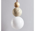 Wabi Sabi Stone Pendant Lamp With Smooth Wood Spheres And Textured Stone