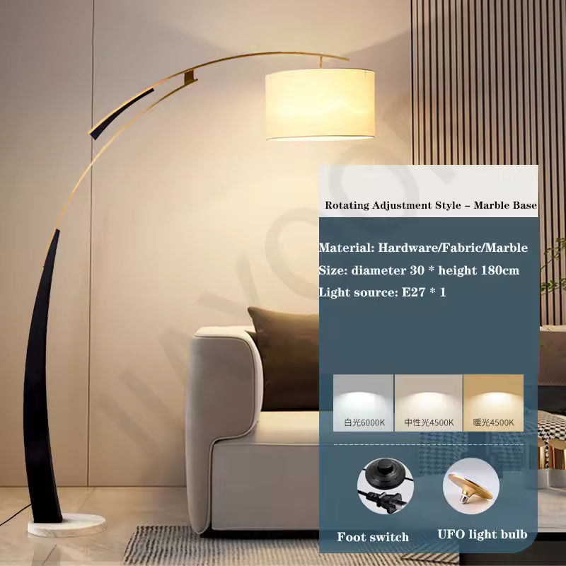 Asteri | Nordic Style Floor Lamp With Fabric Shade For Living Room & Bedroom | Deretia