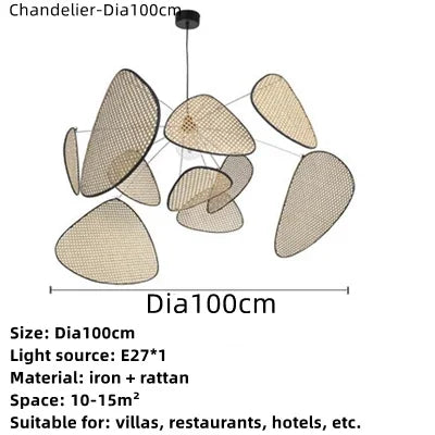 Aelora Leaf Grid Rattan Chandelier Handcrafted From Rattan And Iron