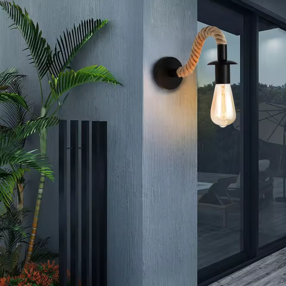 Mirello | Hemp Rope Iron Wall Lamp | Deretia