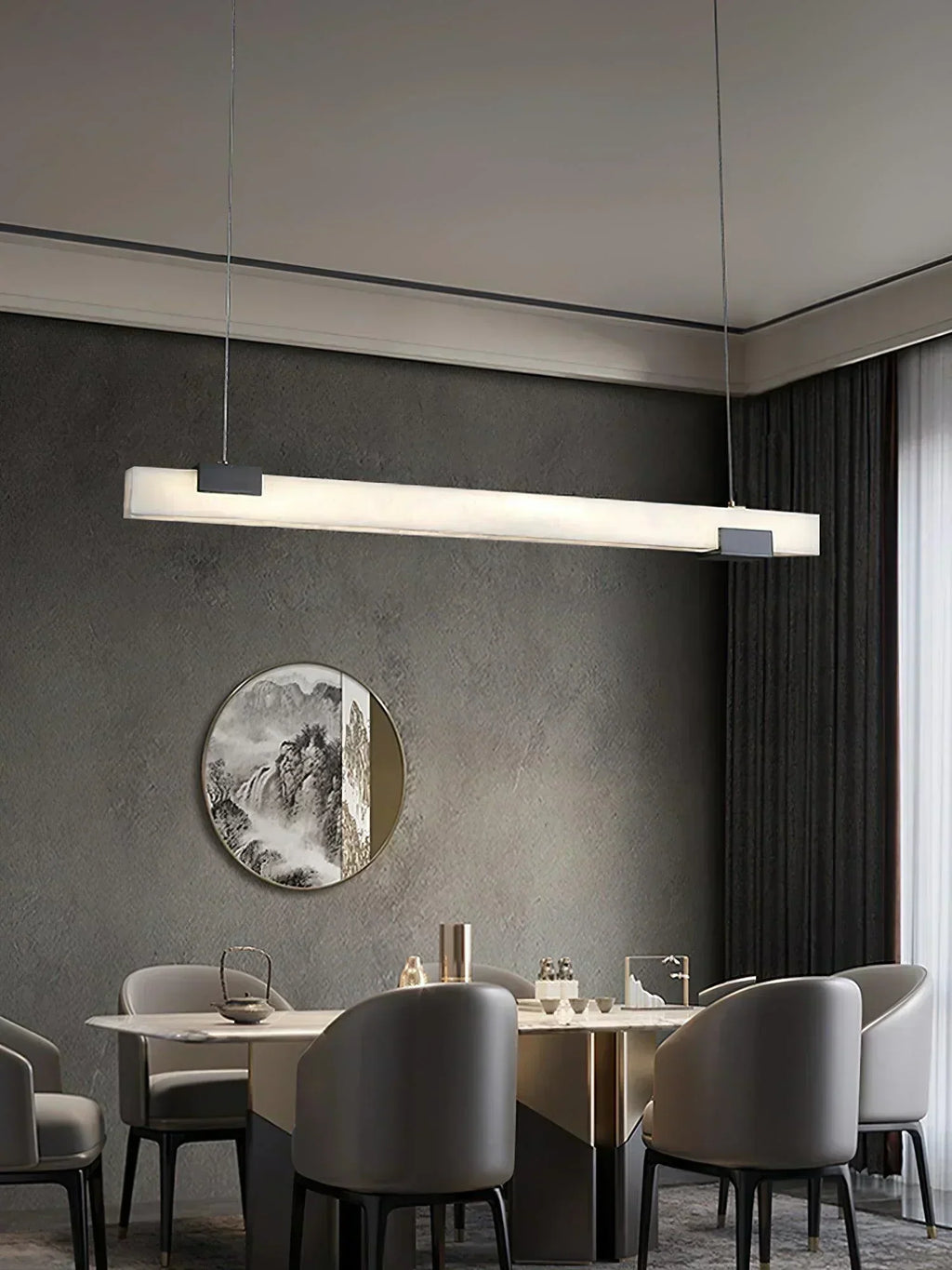 Aurelia Alabaster Bar Pendant Light for Dining Rooms | Deretia