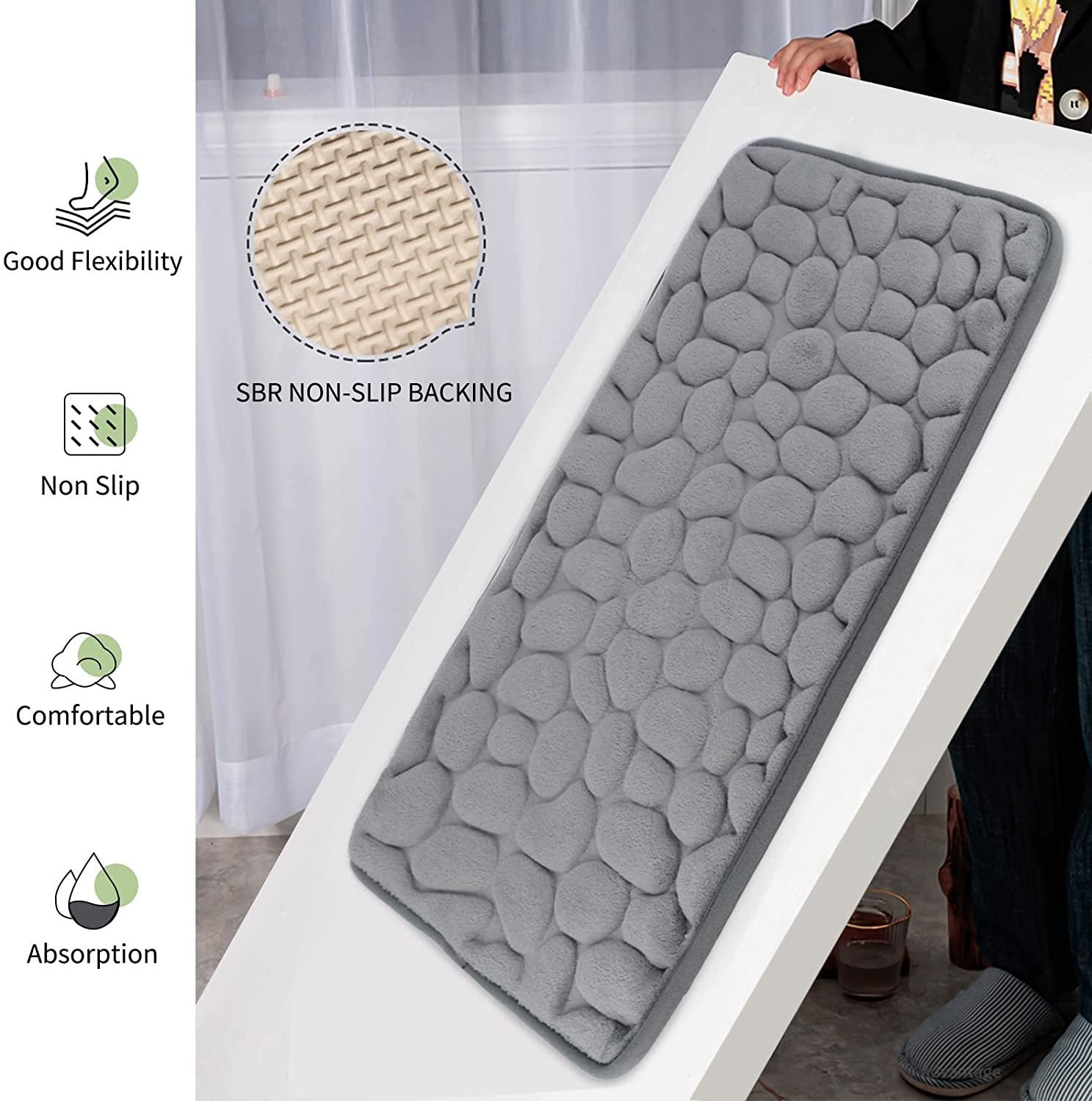 Absorbent Cobblestone Embossed Bath Mat With Anti Slip For Bathrooms