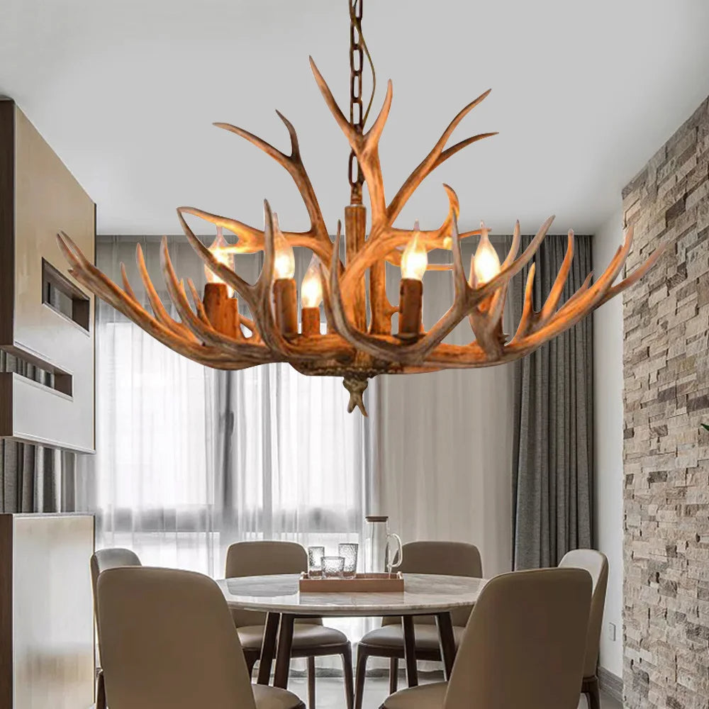 SylvanGlow | Rustic Antler Chandelier in Resin Finish | Deretia