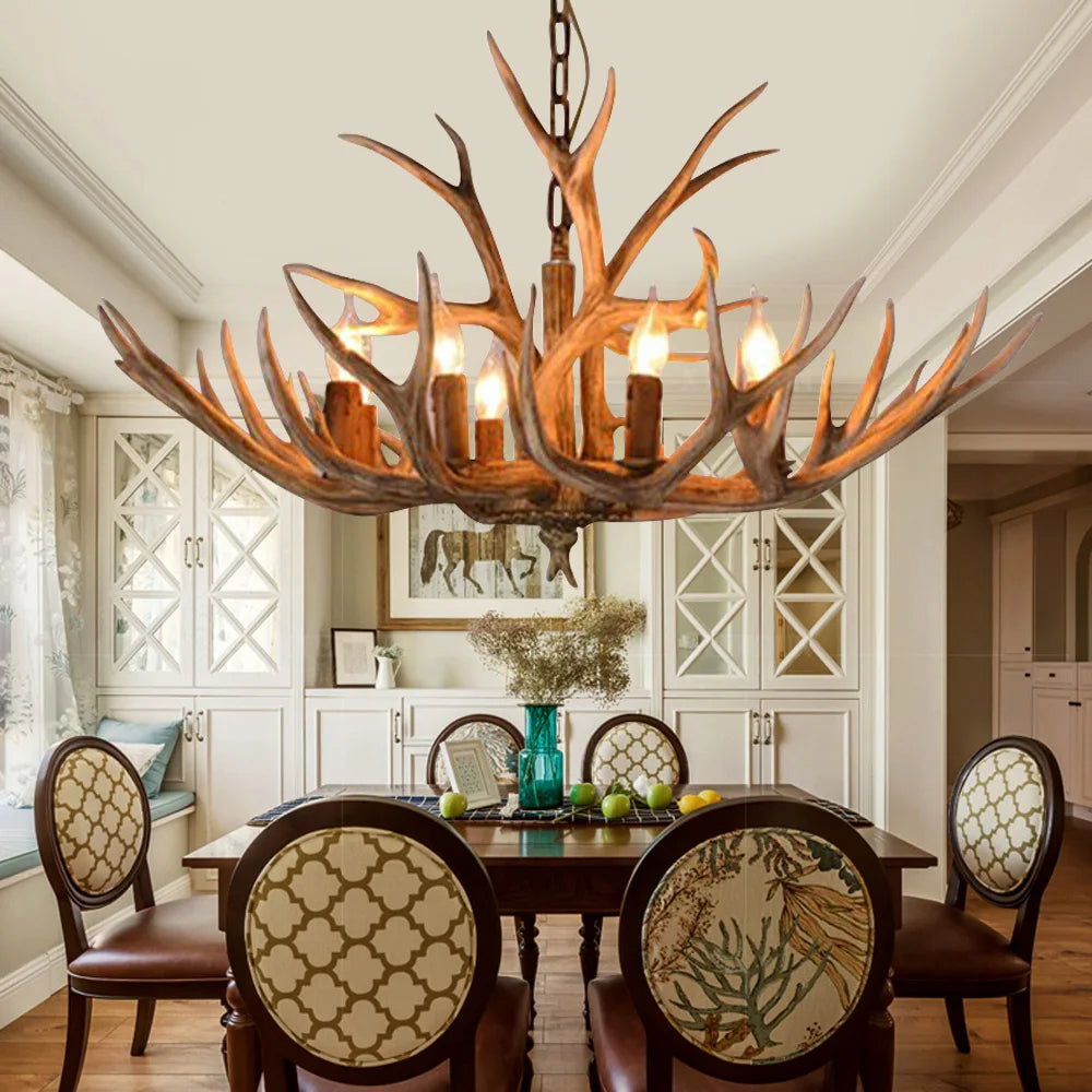 SylvanGlow | Rustic Antler Chandelier in Resin Finish | Deretia