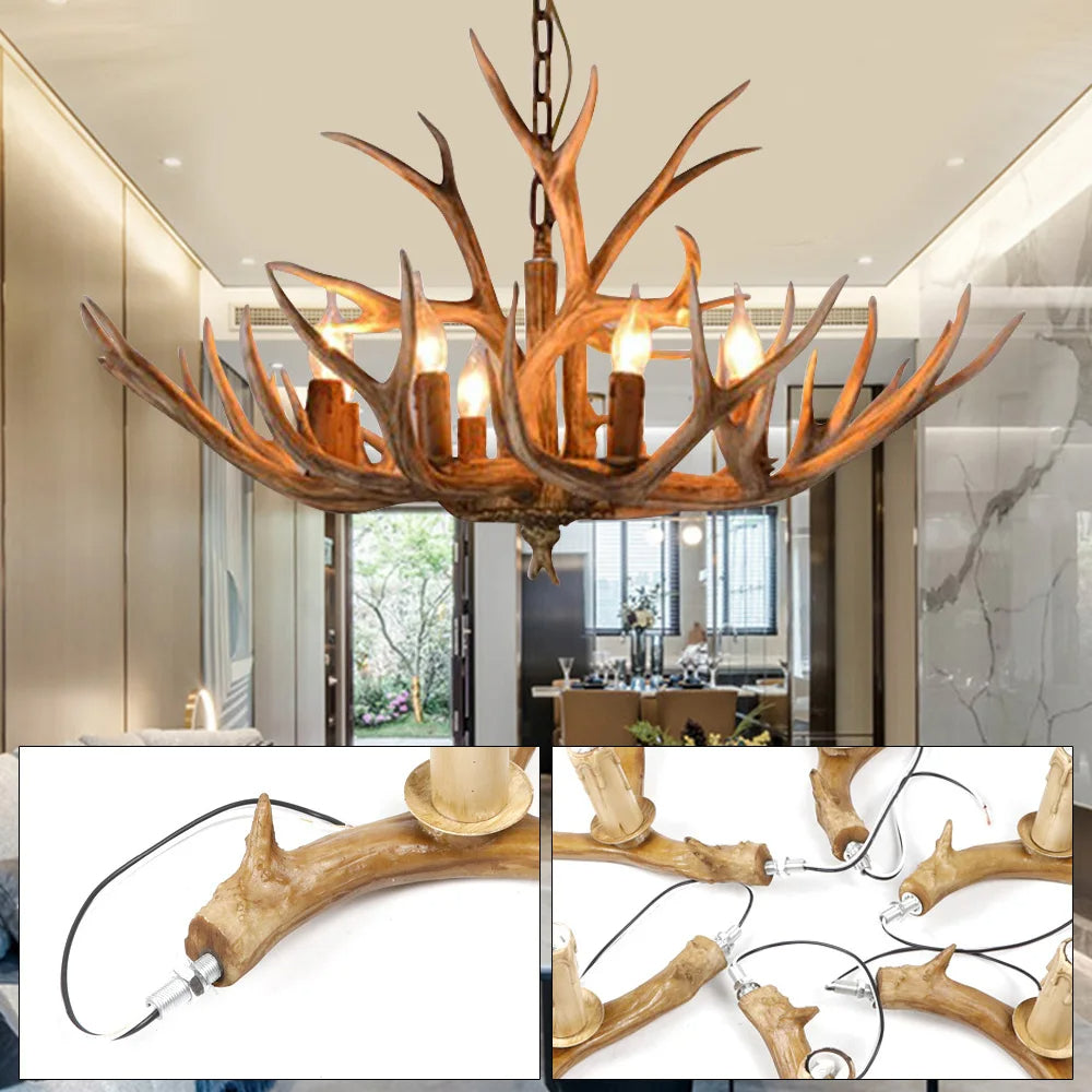 SylvanGlow | Rustic Antler Chandelier in Resin Finish | Deretia