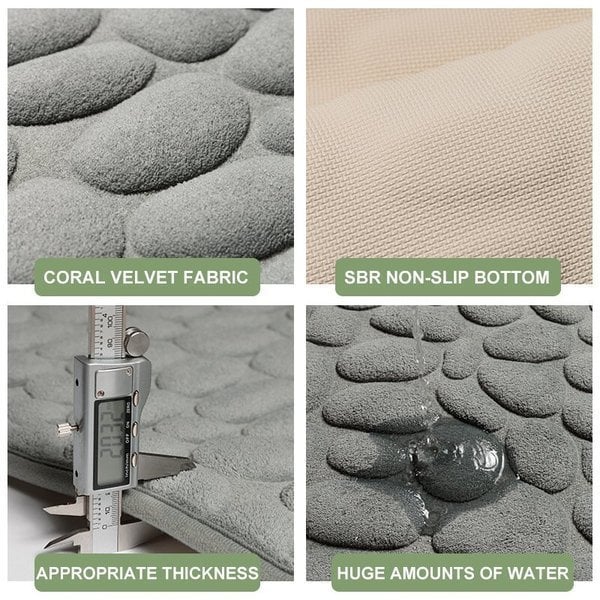 Absorbent Cobblestone Embossed Bath Mat With Anti Slip For Bathrooms