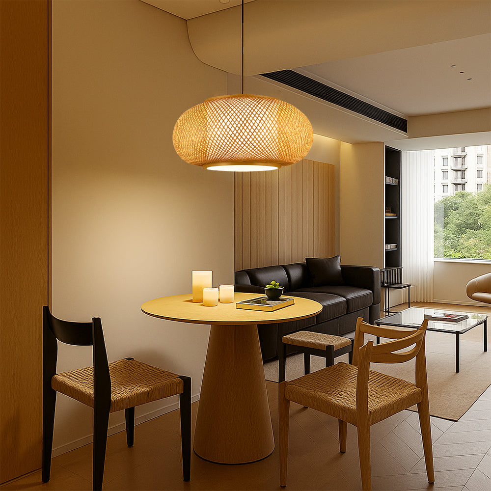 Virell Bamboo Pendant Light With Natural Open Weave Shade