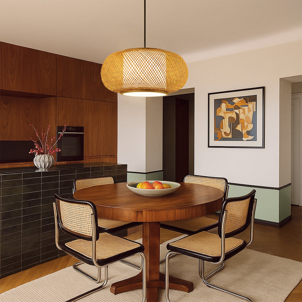 Virell Bamboo Pendant Light With Natural Open Weave Shade