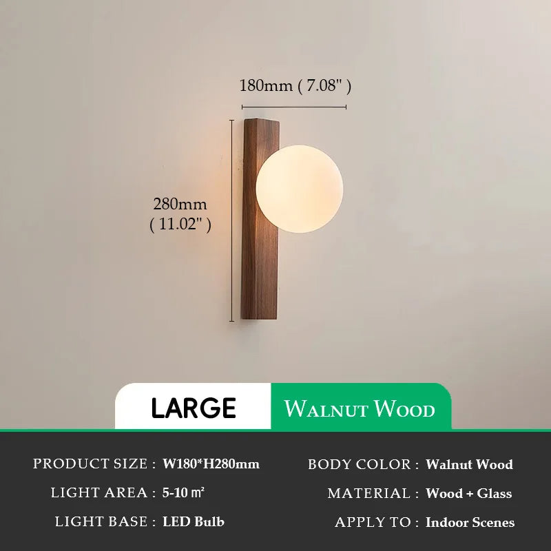 Lunera | Walnut Wood Wall Sconce With Glass Globe | Deretia